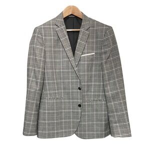 Primark Slim Fit Blazer Mens 44R Gray Plaid Sport Coat 2 Button Jacket Preppy